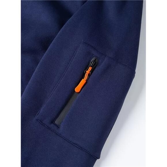 NWT Men's Technical Quarter-Zip Hoodie Navy Blue Utility Pocket Sweatshirt - Picture 4 of 5